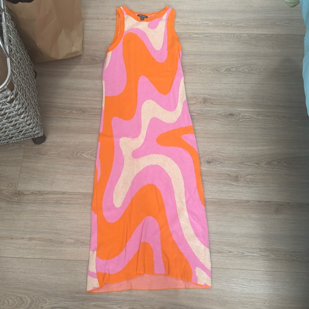 Wild Fable Orange and Pink Halter Bodycon Midi Dress